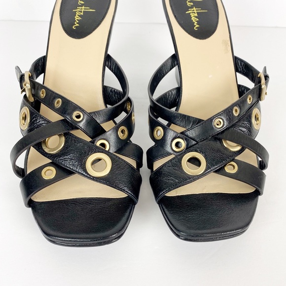 Cole Haan Black Strappy Wedge Leather Sandals - Picture 5 of 12